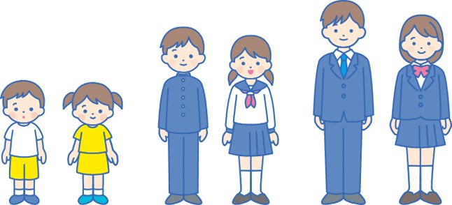 【イラスト】小学生、中学生、高校生